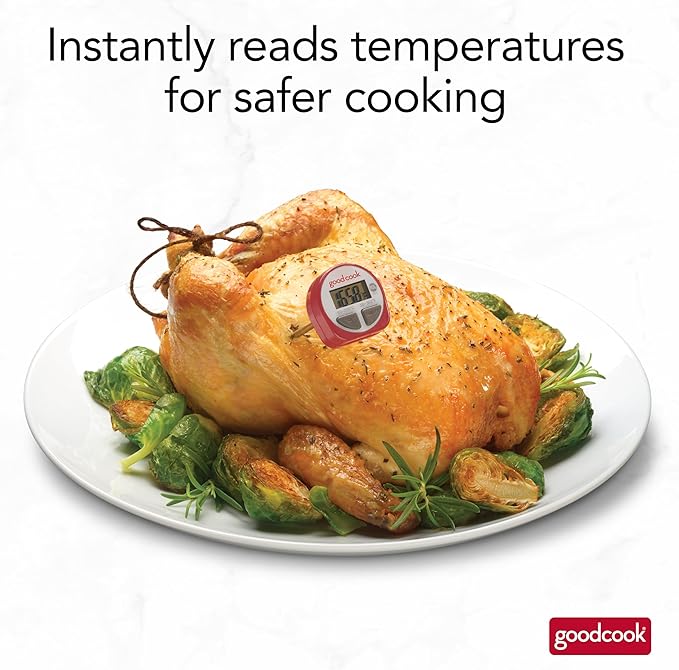 GoodCook Everyday Digital Food Thermometer Instant Read with Stainless Steel Probe, Fahrenheit & Celsius Display & Includes Storage Sleeve, Red
