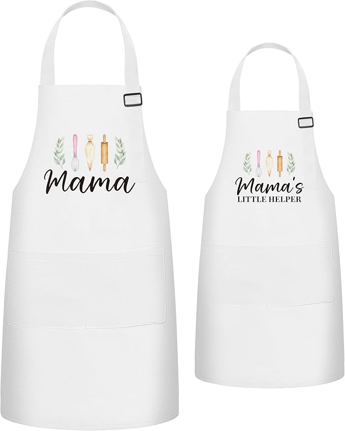 R HORSE 2Pcs Adults Kids Matching Apron Set, Mama and Me Adjustable Kitchen Apron with 2 Pockets, Mommy and Me Matching Outfits Mother’s Day Gift for Mom Women Daughter Cooking Baking Painting Gifts