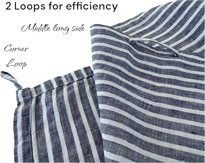 Eight Owls Stonewashed Linen Kitchen Dish Towels - 20 x 27 inch – 100% Pure Linen Tea Towel/Hand Towel - Set of 2 (Navy Stripe)