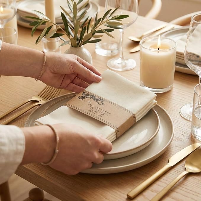Accent Home 100% Cotton Napkins, Delicate Cloth Napkins for Dinners, Parties and Weddings，18 x 18 Inch Set of 6 - Ivory