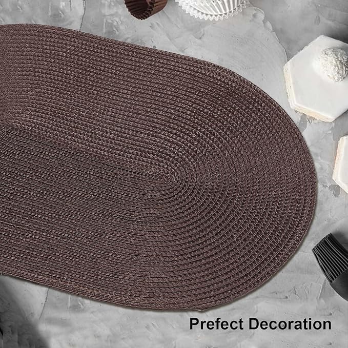 AHHFSMEI Placemats Set of 6 for Dining Table Washable Woven Non-Slip 18x12 inches Placemat Heat-Resistant Durable Table Mats for Dining Table Easy to Clean (Oval Brown, 6)