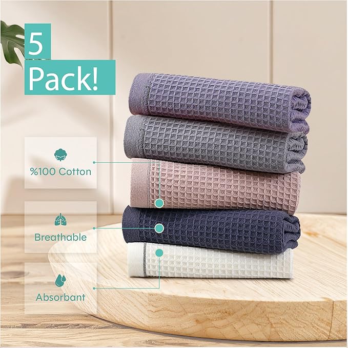 Kitchen Towels and Dishcloths Sets, 14 X 14 Inches, Absorbent Dish Towels for Kitchen, Microfiber Cleaning Cloth, Dish Cloths for Washing Dishes, Waffle Kitchen Towels (Multicolored)