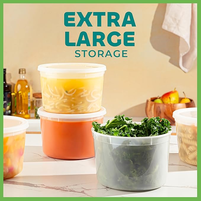 JoyServe 64 oz Plastic Containers with Lids - (Pack of 6) Food Storage Organizer Half Gallon Round Plastic Deli Container with Leak-Proof Lid, BPA-Free, Freezer, Dishwasher & Microwave Safe