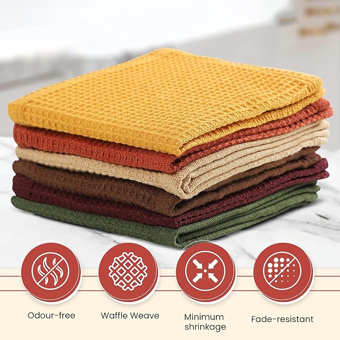 Vintage Vista 100% Cotton Waffle Dish Cloths (Pack of 6) - Dish Rags for Washing Dishes - Reusable & Highly Absorbent Kitchen Towels - Kitchen Rags fo Easter - (12" x 12" - Multicolor II)