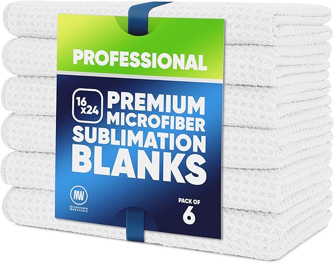 Microfiber Wholesale Sublimation Blanks Towels 16x24 - Premium Waffle Weave Microfiber Towels for Kitchen - Polyester Blanks for Kitchen or Craft Use - 6 Pack