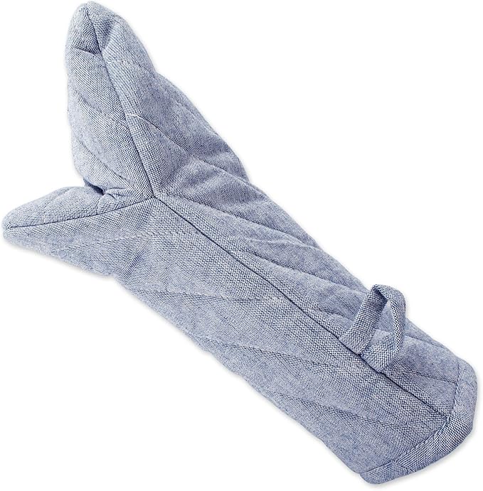 DII 100% Cotton Solid Chambray Kitchen Set, Oven Mitts, Blue, 2 Piece