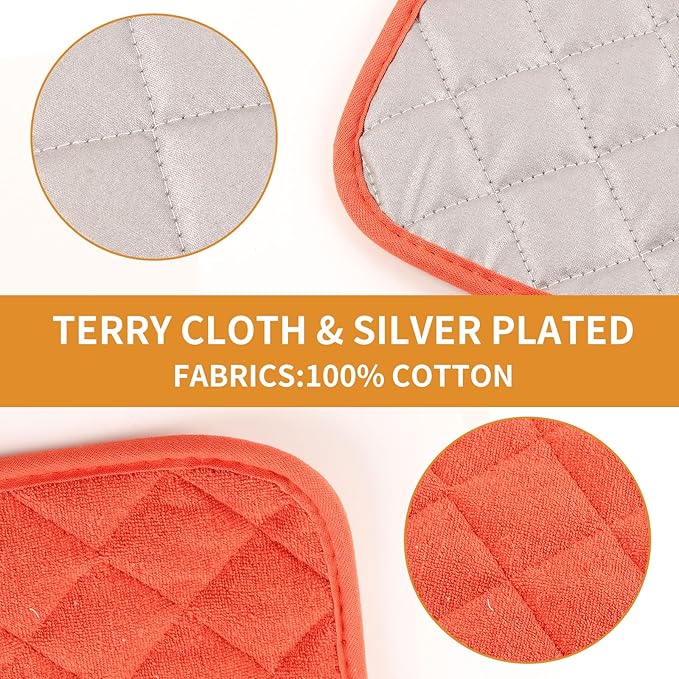 5 Pack Pot Holders for Kitchen Easy-Care Cotton Machine Washable hot Pads for Kitchen for Cooking and Baking Oven Orange