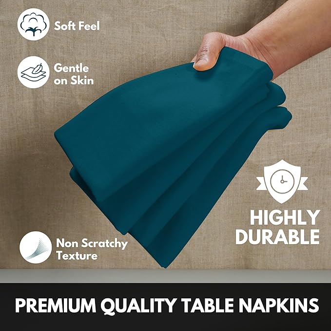 Cloth Napkin 100% Cotton 17"x17" Decorative Washable Table Napkins Set of 4 for Dining, Holidays, Buffet Parties & Wedding Use - Teal Green