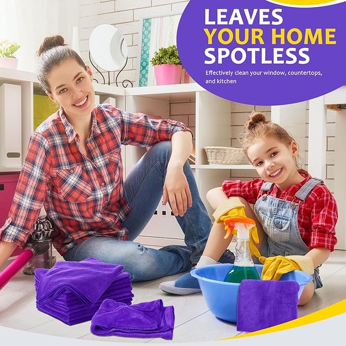Nuenen Microfiber Cleaning Cloths for Cars 16 x 16 Inch Ultra Absorbent Car Towels Drying Reusable Cleaning Supplies House Kitchen Window Microfiber Towel(Purple,120 Pcs)