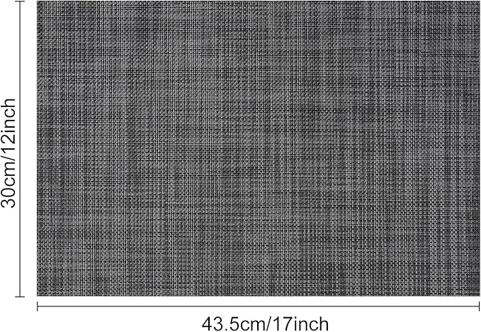 Myir JUN Placemats Set of 8, Vinyl Woven Placemats Place Mats Indoor Set of 8 Washable Table Mats Non-Slip Place mats for Dining Table (Dark Gray-Black, Set of 8)