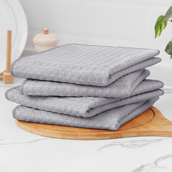 Homaxy Microfiber Waffle Weave Kitchen Towels Set, 16 x 28 Inch and 12 x 12 Inch Ultra Absorbent and Solid Color Dish Towels, 12 Pack, Grey