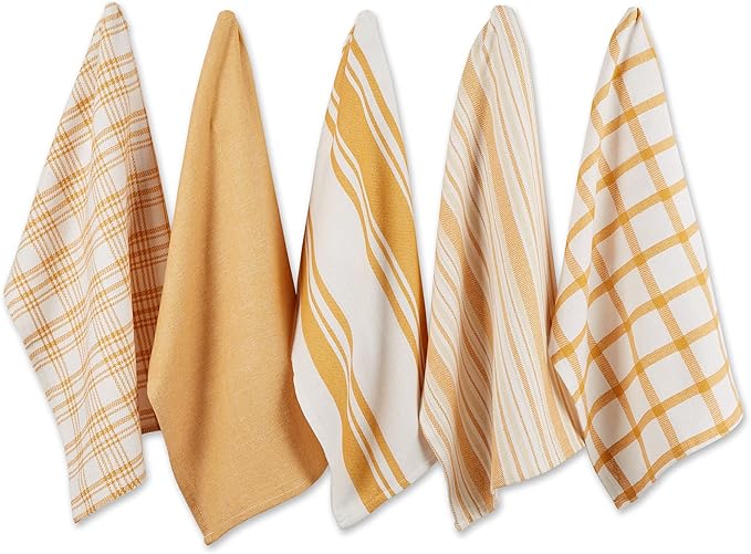 DII Assorted Woven, Kitchen Dishtowel Set, 18x28, Honey Gold, 5 Piece