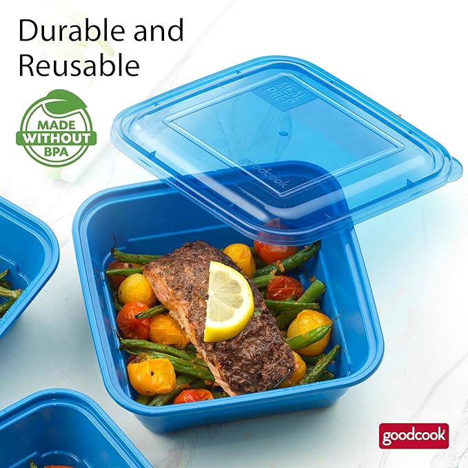 GoodCook Meal Prep 3 Cup Square, 20-Piece, Blue, Made without BPA