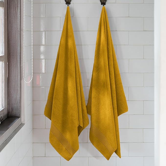 Mocassi Luxury 100% Turkish Cotton 2-Pack Bath Towel Set- Ultra Soft, Quick Dry Highly Absorbent 27 x 54 inch Premium Spa Hotel Quality 2PC Bath Towels - Luxurious Soft Bathroom Towels, Gold