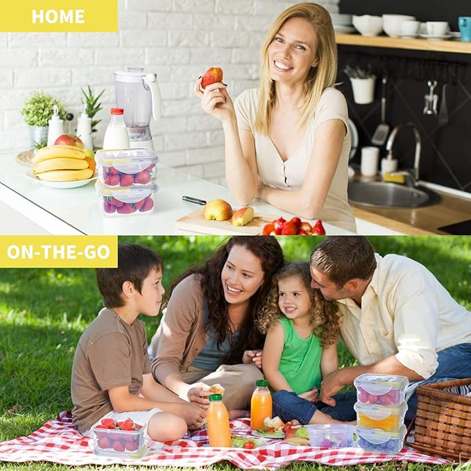KIGI Small Plastic Food Storage Container for Snack, Lunch & Meal Prep, BPA-Free, Airtight lids, Rectangular Leak-Proof Mini Bento box, 6 oz / 0.75 Cup, 12 Piece Set