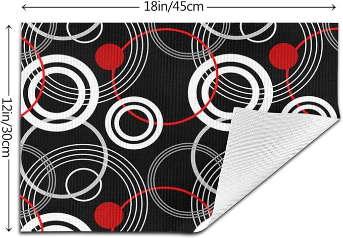 Black Red Placemats Set of 4, Geometric Linen Dining Table Mat, Washable Heat Resistant Place Mats for Kitchen Dining Holiday Party Home Decor