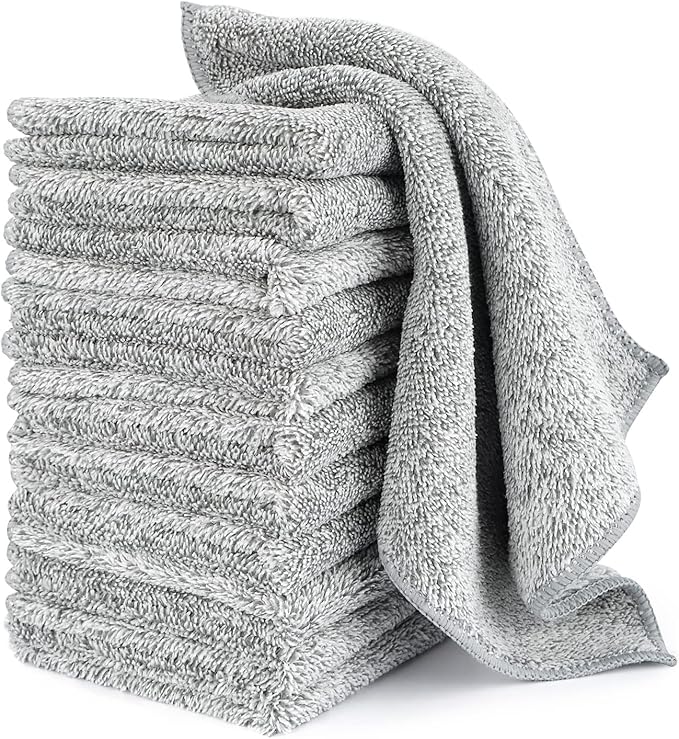 Kitchen Cloth Dish Towels (12 Pack), Premium Dishcloths, Super Absorbent Microfiber Cleaning Cloth, Nonstick Oil Washable Fast Drying Dish Rags for Washing Dishes (Grey)
