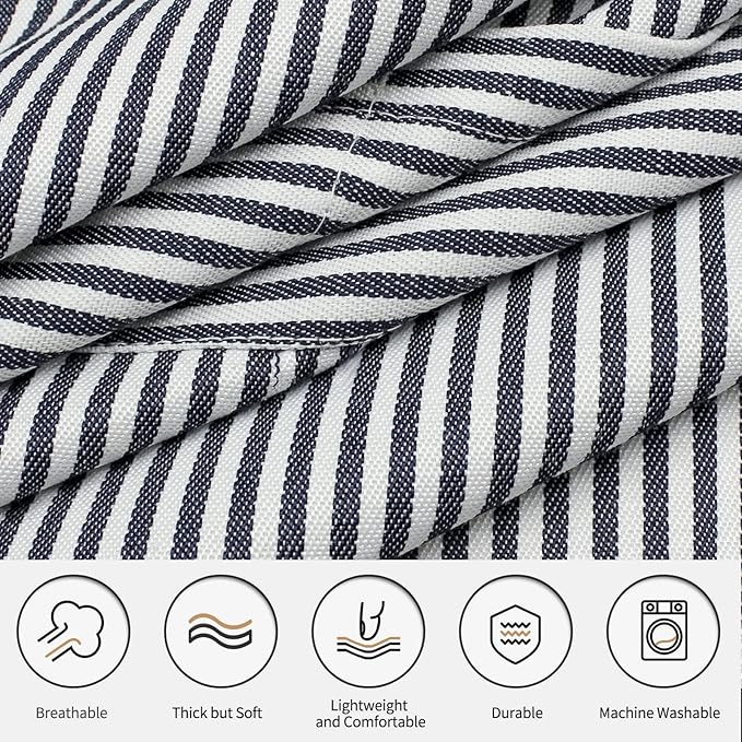 NLUS 2 Pcs Kitchen Cooking Aprons, Poly/Cotton Blend Adjustable Soft Bib Stripe Aprons with 2 Pockets for Women Men Chef (Blue Pinstripes/Black Stripes)