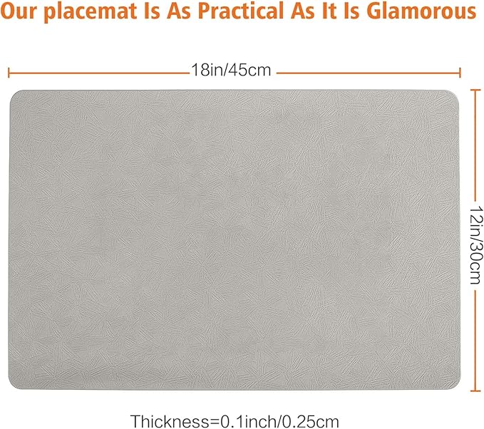 Vinyl Placemats Set of 6 Heat Resistant Easy Clean Non-Slip Place Mats for Dining Table Faux Leather Waterproof Stain Resistant Wipeable Washable PVC Table Mats(6, Light Gray)
