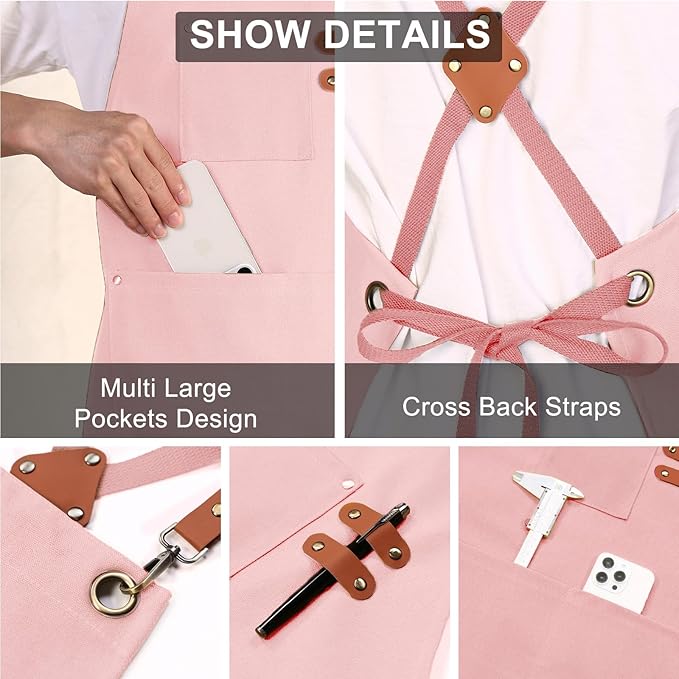 ZOMAO Chef Apron for Women Men with Large Pockets, Cotton Canvas Cross Back Waterproof Work Aprons for Kitchen Cooking Bib