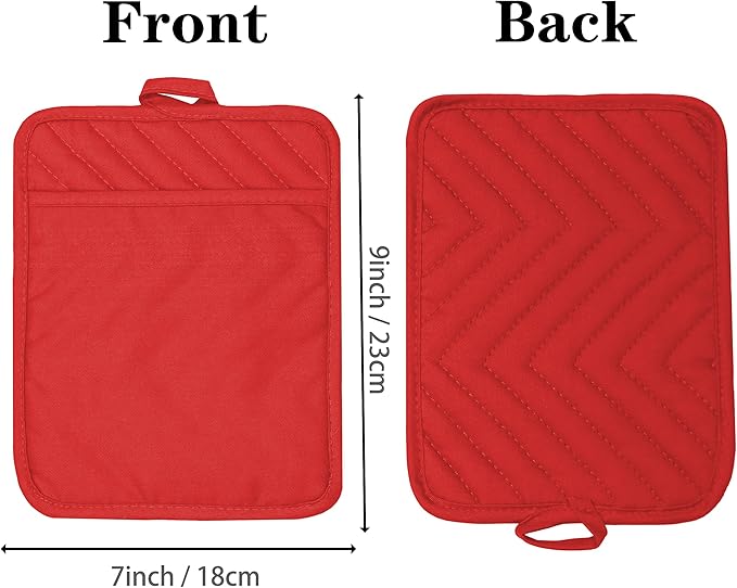 Oven Pot Holder with Pocket Cotton Heat Resistant Coaster Potholder Kitchen Hot Pad Oven Mitts for Cooking Square 7"x9"Set of 5 (Red)