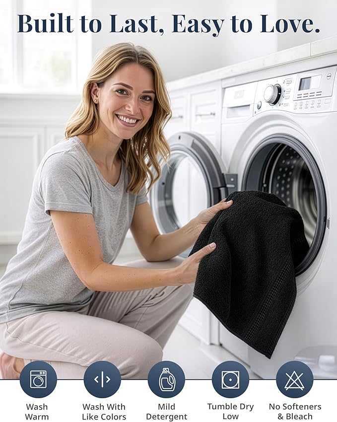 Black Hand Towels for Bathroom - 6 Pack (16"x28"), 100% Ringspun Cotton Hand & Face Towel - Soft, Prevent Fraying, Fade and Shrink Resistant - Daily Use Gym Towels for Men & Family Bathroom Hand Towel