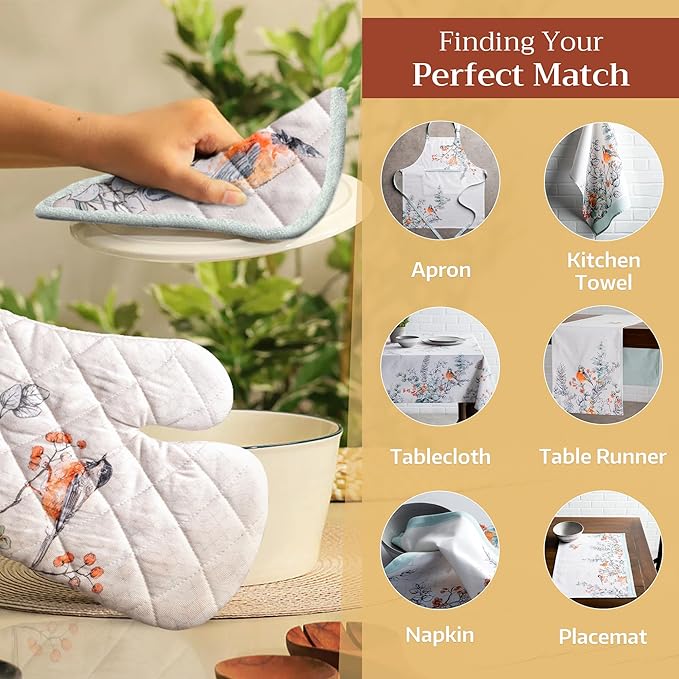 Maison d' Hermine Pot Holders Set 100% Cotton Heat Resistant Potholders 8" x 8" Hot Pads with Loop for Thanksgiving Christmas Decorations Baking Handling Hot Pans (Pack of 2, Whitish Shabby Chique)