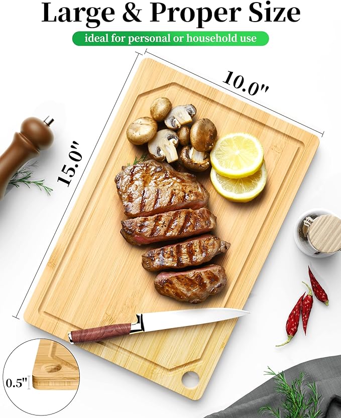 Kitsure Bamboo Cutting Board - Multi-Sizes Wooden Cutting Boards for Kitchen, Convenient Kitchen Essentials with Deep Juice Grooves， Cutting Board for Chopping & Serving, Large, Natural