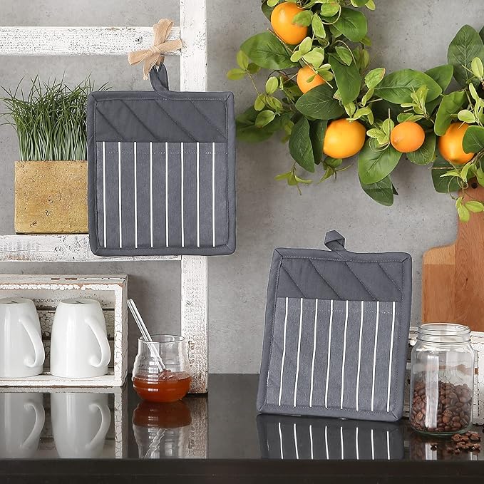 Professional and Commercial Grade, Chef Stripe Kitchen, Potholders, Gray