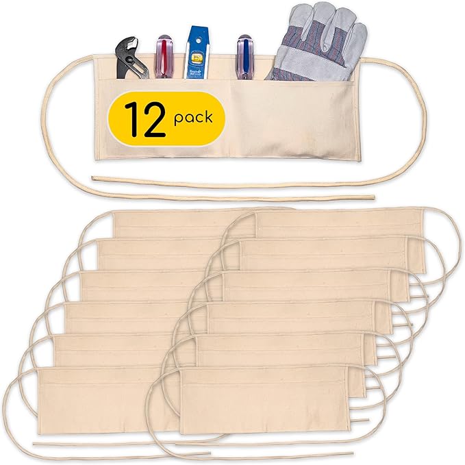 LABELPLASH 2 Pocket Canvas Work Waist Nail Apron Belt Washable Tool Utility Gardening Woodworkers Roofers Artists & Crafts
