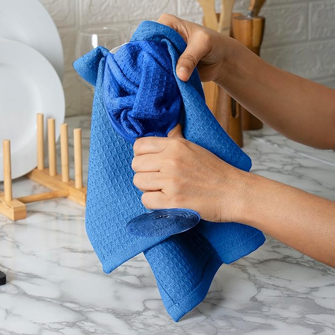 Blue Needles Waffle Weave Kitchen Towels, 15x25 Inches 100% Cotton Set of 4 Dish Towels for Kitchen, Ultra Soft & Absorbent with Hanging Loop, Spring Summer Dish Rags for Quick Drying - Sky Blue