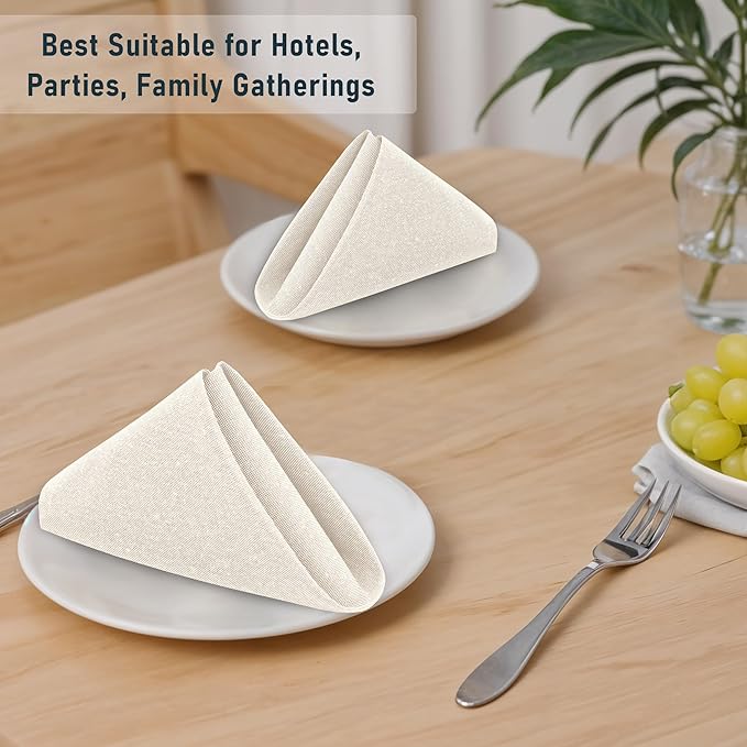Ruvanti Cloth Napkins Set of 12, 18x18 Reusable Napkins Cloth Washable, Soft & Durable Table Napkin, Poly Cotton Fabric Dinner Napkins for Parties, Christmas, Thanksgiving, Weddings - Antique White