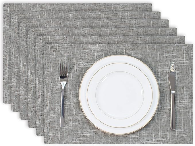Kevin Textile Burlap Linen Placemats Set of 6 Heat Resistant Dining Table Place Mats Washable Kitchen Table Mats for Dinning Party Holiday Indoor Outdoor, 13 x19 inches, Sesame Grey