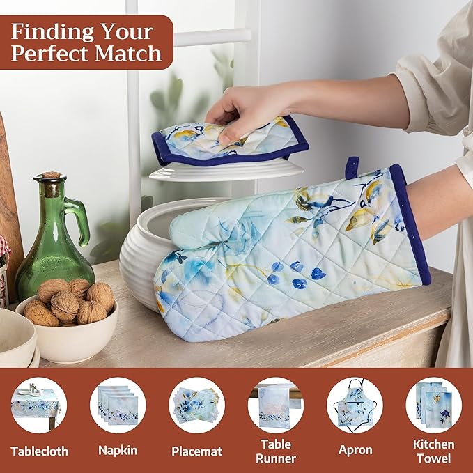 Maison d' Hermine Pot Holders 100% Cotton Heat Resistant Potholders 8" x 8" Hot Pads with Loop Cooking Baking Gifts for Mothers Day Handling Hot Pans Spring/Summer (Pack of 1, Lazy Summer Days)