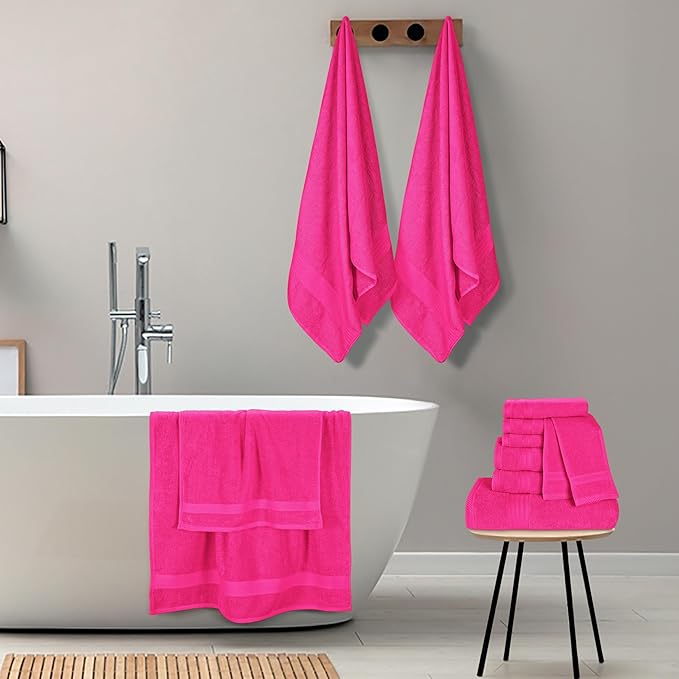 GLAMBURG Ultra Soft 24-Piece Towel Set - 100% Pure Ringspun Cotton, Contains 8 Oversized Bath Towels 27x54, 8 Hand Towels 16x28, 8 Wash Cloths 13x13 - Ideal for Everyday use, Hotel & Spa - Hot Pink