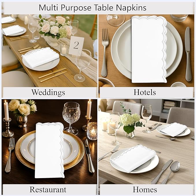 Ridhi Cloth Napkins 100% Pure Cotton Farmhouse Wedding Dinner Napkins Gift for Spring, Easter, Valentine, Holiday, Everyday Napkin (4-18" x 18" White with White Edge)