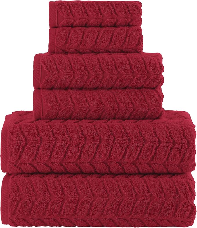 Elegant Comfort Luxury 6-Piece 100% Turkish Cotton Jacquard Braided Textured Premium Hotel Quality Towel Set– Soft and Absorbent, Includes 2 Bath Towels, 2 Hand Towels and 2 Washcloths, Burgundy