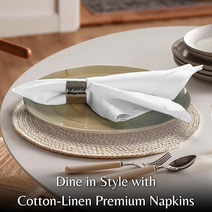Ramanta Home White Coth Dinner Napkin Set of 12, Premium Cotton 18X18 Inch Linen Flax Soft & Durable Washable Ideal for Everyday Use -Dining, Parties, Weddings, Spring & Easter Table Décor