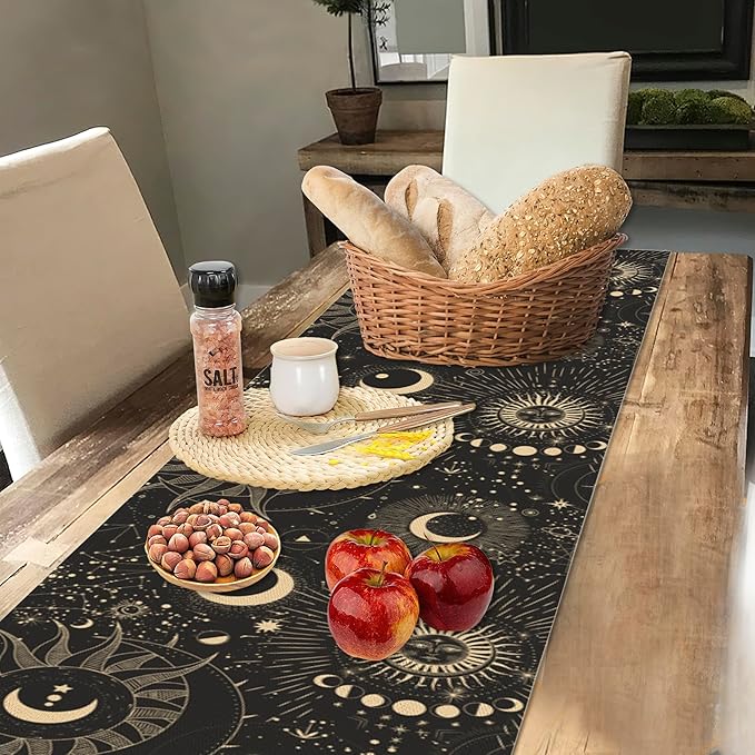 Moon Phases Lunar Change Table Runner Dresser Scarves Seasonal Linen Tablerunner for Indoor Outdoor Kitchen Home Party Holiday Dining Table Decor 13 X 70 Inch