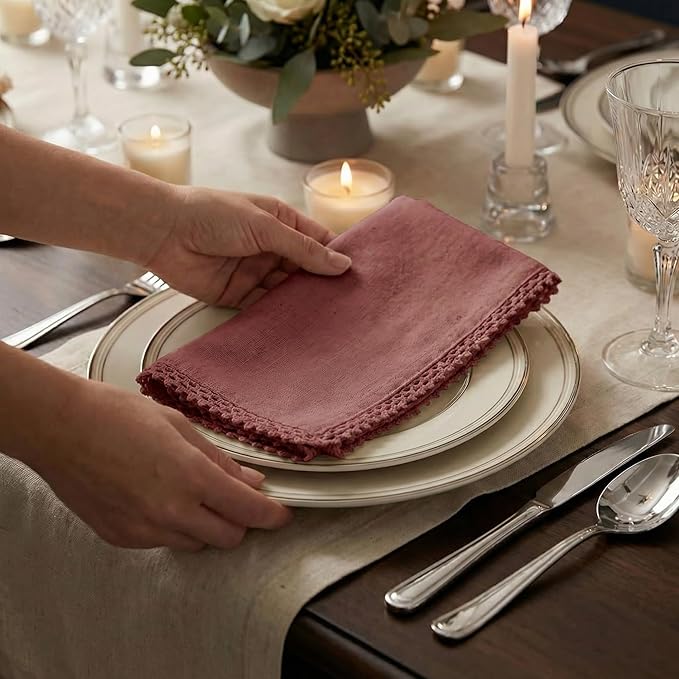 ACCENTHOME Burgundy Cloth Napkins Set of 12 18x18 inch Cotton Dinner Napkins - Washable Soft Premium Hotel Quality Reusable Napkins Perfect Table Napkins for Family Dinners, Weddings & Everyday Use