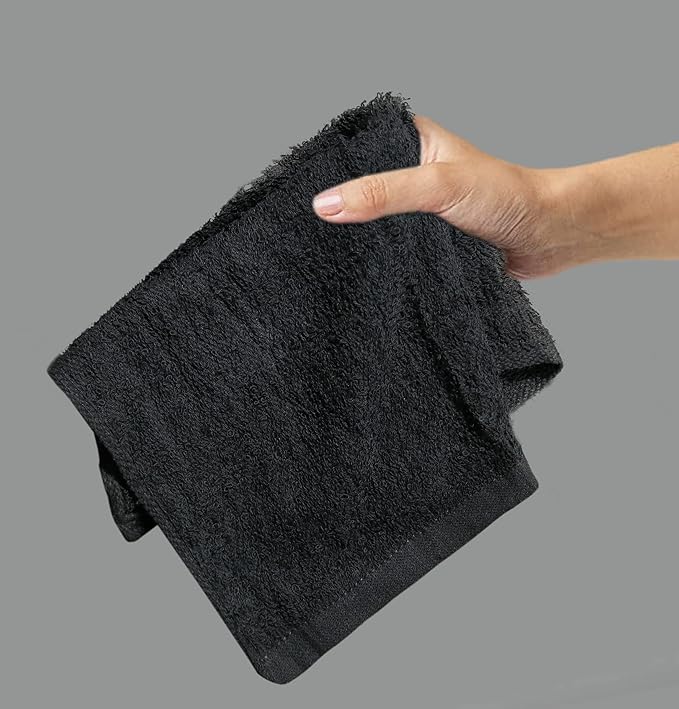 100% Cotton Washcloths - 60 Pack|400 GSM|Soft Face & Body Washcloths|Highly Absorbent|12 x 12 in|Black
