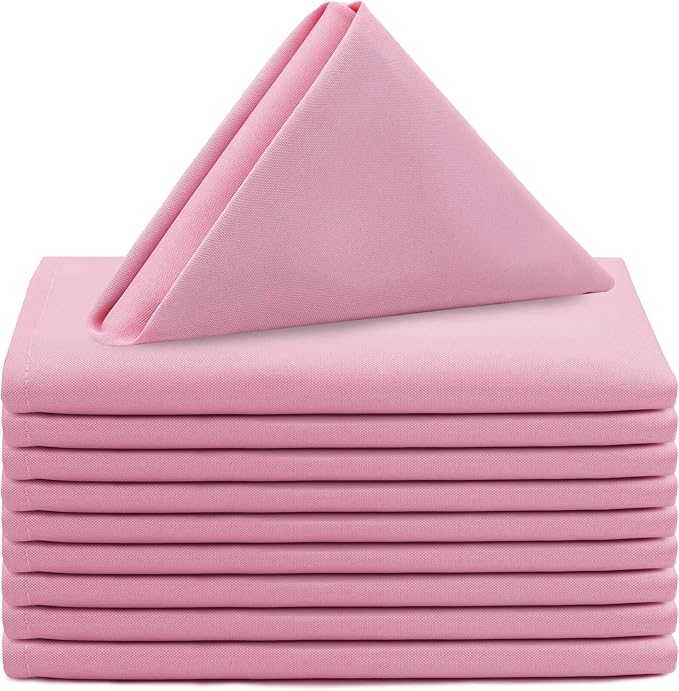 Your Chair Covers Cloth Polyester Napkins, 20 x 20 Inch, Washable Dinner Fabric Linen Napkins with Hemmed Edges for Restaurant, Wedding and Holiday Pack of 10 (Pink)