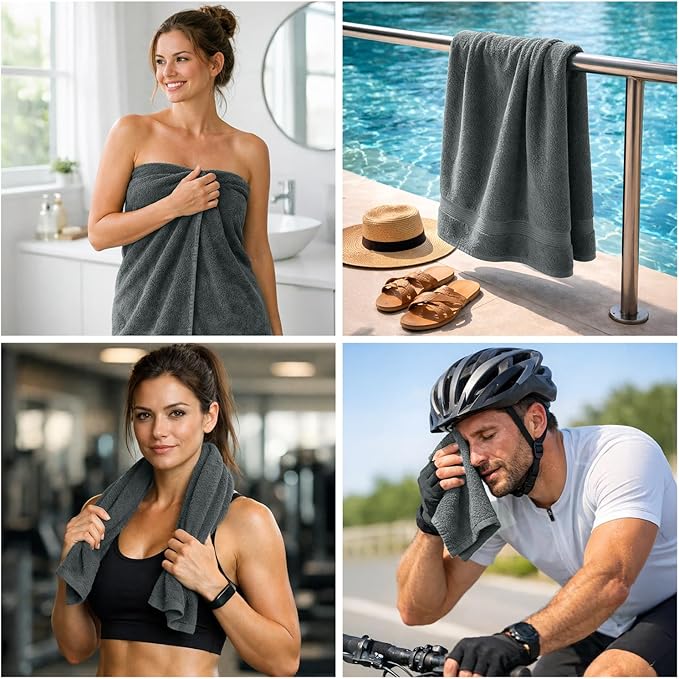 DAN RIVER 8 PC Luxury Bath Towels for Bathroom, 2 Bath, 2 Hand, and 4 Wash Cloths, 600 GSM 100% Ring Spun Cotton Towel Set, Highly Absorbent, Gym, Hotel, and Spa, Grey