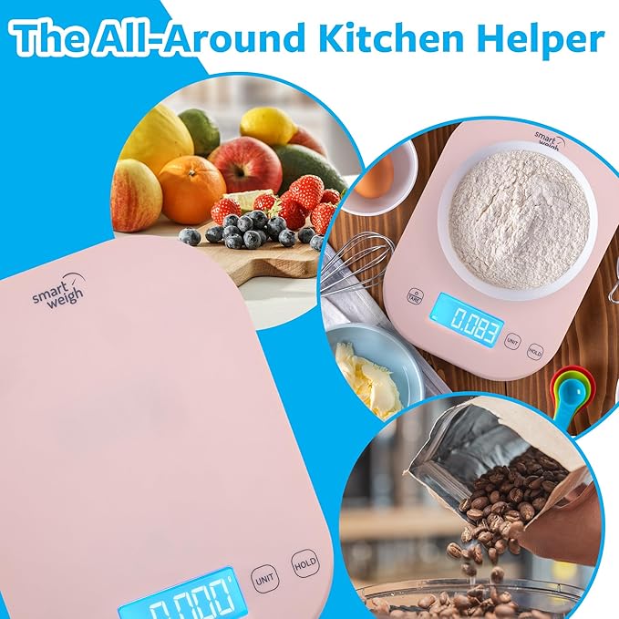 Smart Weigh Pink Digital Kitchen Scale for Cooking, Weight Loss, Calorie Tracking, Baking, Food Portion Control, and Meal Prep - Accurate Measurements in Grams and Ounces