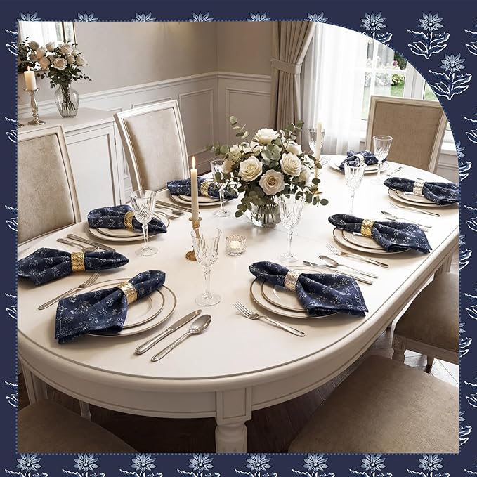 Mindsoft Set of 12 Floral Cloth Napkins Linen Cloth Napkins Spring Flower Wildflowers Dinner Napkin 18 x 18 Inch Vintage Washable Reusable for Dinner Home Restaurant Wedding Decor(Navy Blue,12 Pcs)