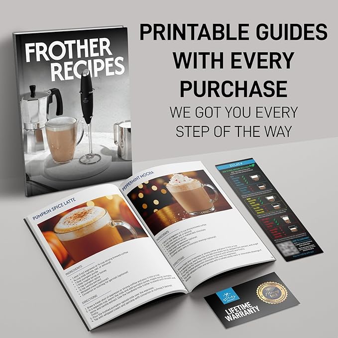 Zulay Kitchen Milk Frother Handheld Battery Operated – Electric Drink Mixer for Coffee, Lattes, Cappuccinos, Matcha & Hot Chocolate – Portable Foam Maker & Coffee Bar Accessory - Blue Gold