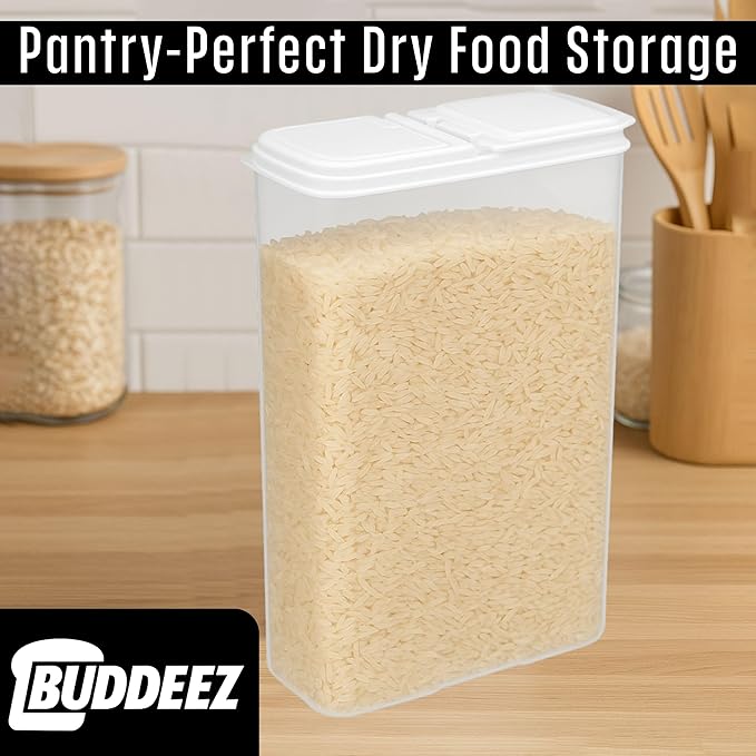 Buddeez All Purpose Kitchen Organization Bag in Storage Container for Cereal, Flour, Sugar, Rice, 4 QT, White Lid