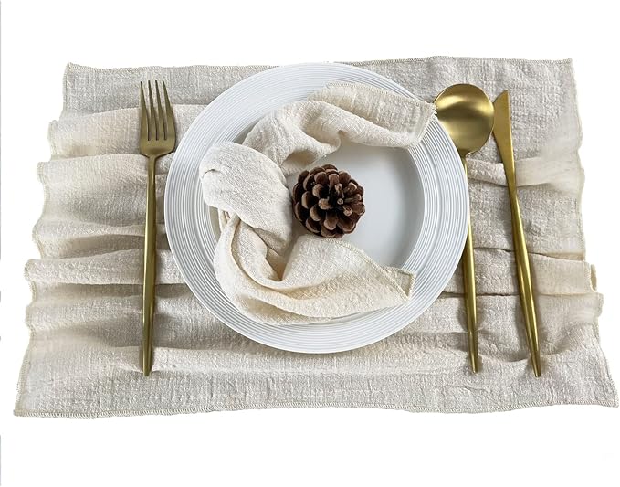 EHLDekol Gauze Cloth Napkins 6 Pack 16x16 Inches 100% Natural Soft Cotton Weddings Decorative Parties Family Everyday Use Bulk Linen Dinner Napkins (Light Begie, 6 Pack)