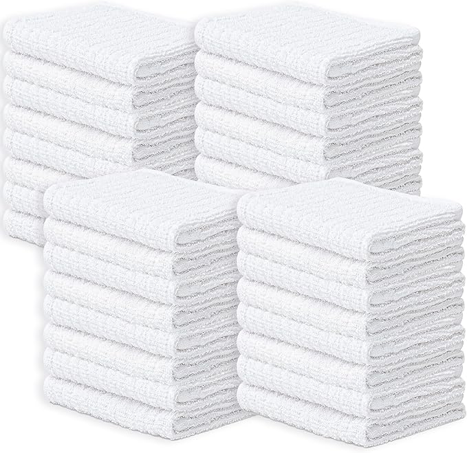 Looperry White Terry Cloth Rags (32 Pack) 16"x19" Inches Ribbed - Lint Free Dish Cloth Multipurpose Cleaning Rags for Housekeeping, Car Wash. Absorbent & Reusable Bar Mop Towels for Kitchen Cotton