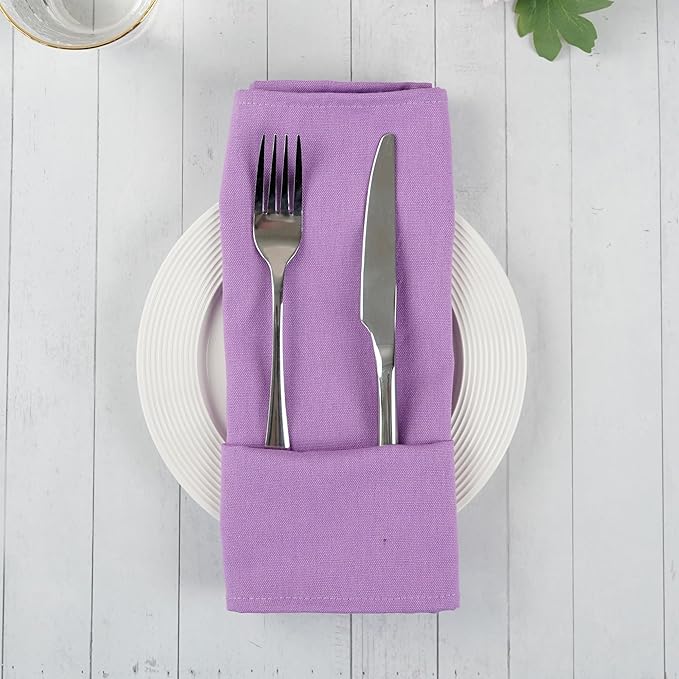 Solid Color Cotton Blended Dinner Cloth Napkins - Set of 12 (17 x 17 inches) - for Wedding Parties Events & Home Use (Lavender)